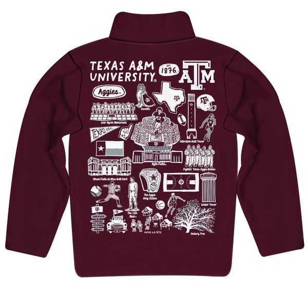 Texas A&M Quarter Zip Hand Sketched Art Pullover