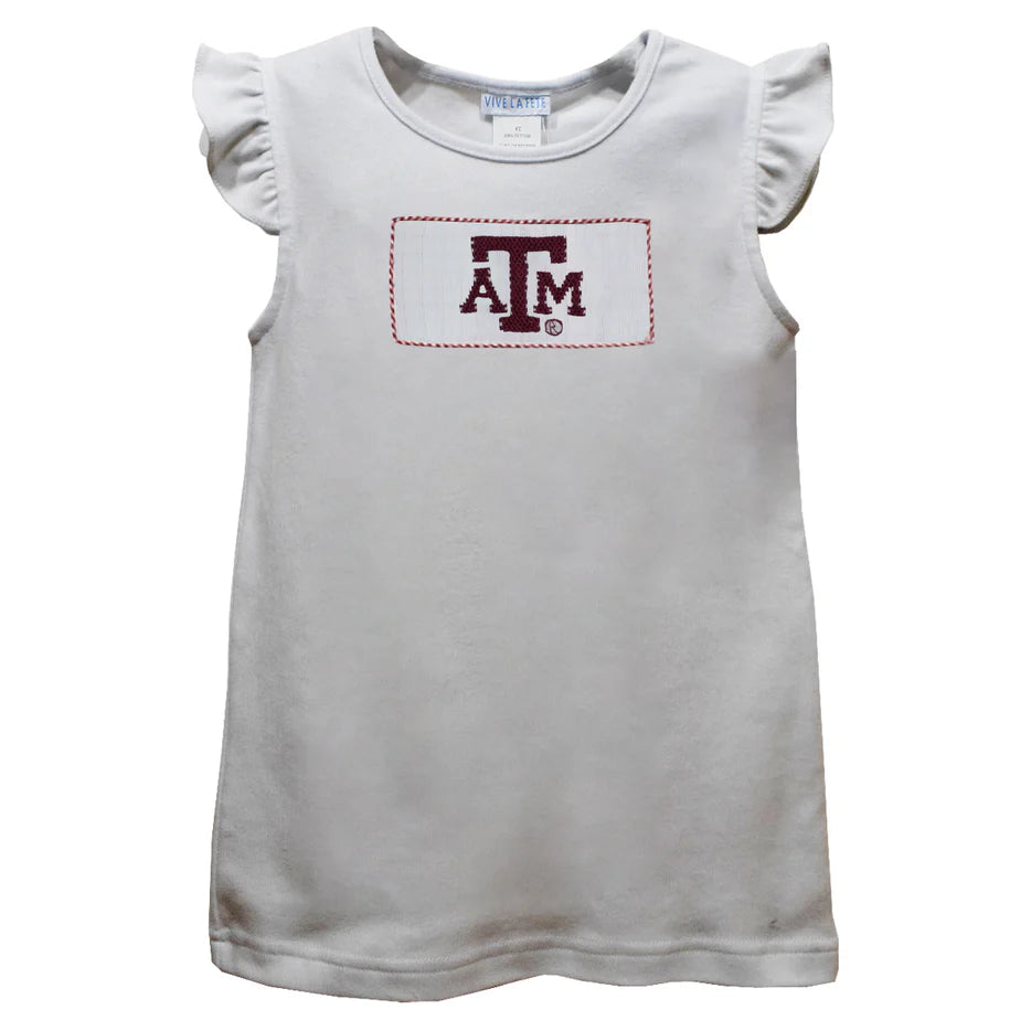Texas A&M Smocked White Knit Angel Sleeve Top