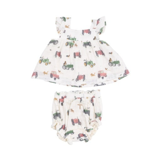 Tractors And Friends Pink Pinafore & High Waisted Diaper Cover