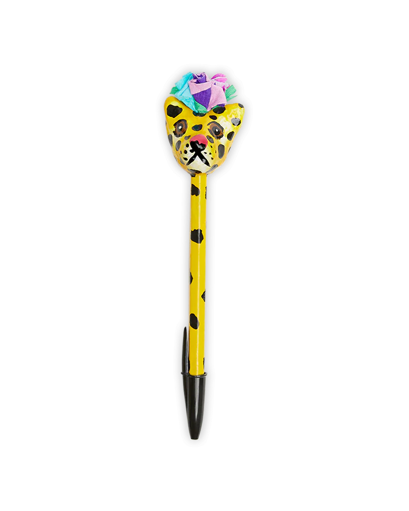 Hand Painted Paper Mâché Leopard Pen