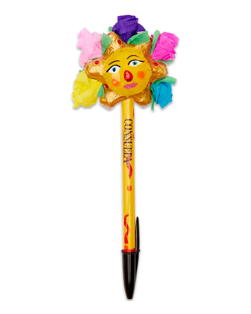 Hand Painted Paper Mâché Sun with Flowers Pen