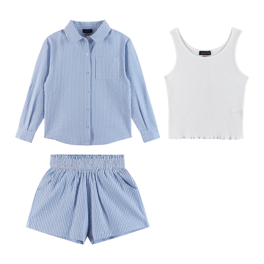 Seaside Breeze Striped Woven Buttondown & Short Set
