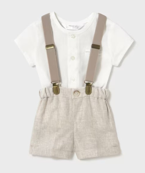 Shorts with Suspenders and Shirt Set in Linen