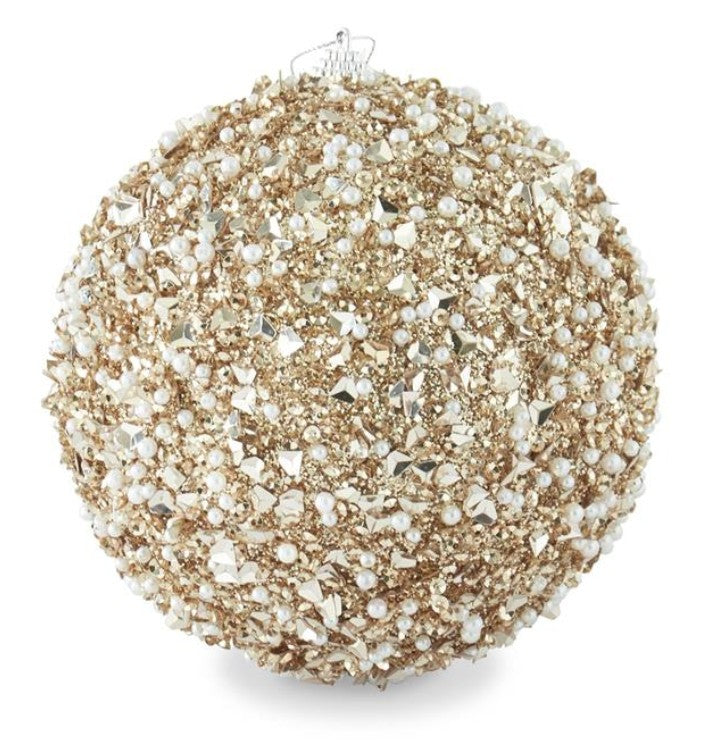 6" Champagne Sequins & Bead Embellished Shatterproof Ornament