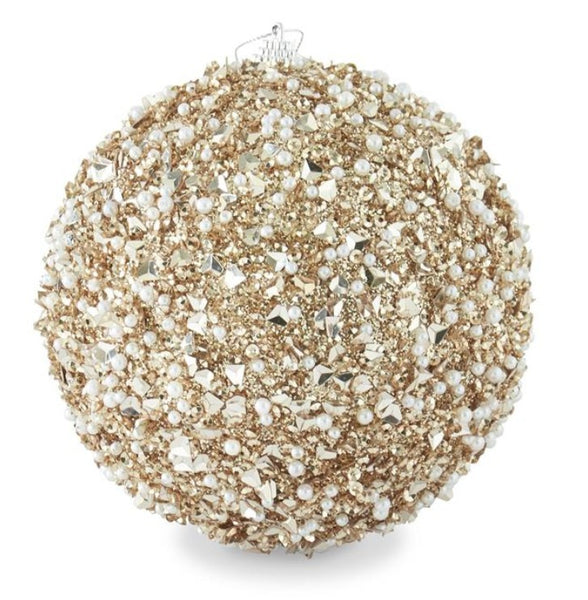 6" Champagne Sequins & Bead Embellished Shatterproof Ornament