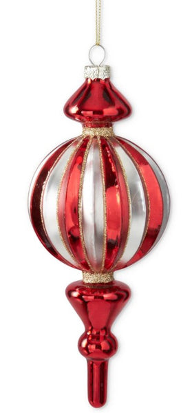 8" Red & Silver Glittered Glass Ball Finial Ornament