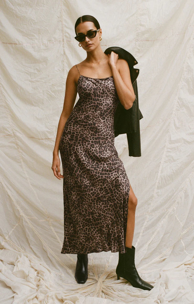 Cielo Leopard Mid Dress - Desert Tan