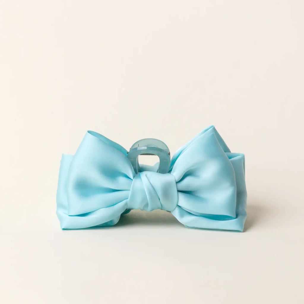 Satin Bow Claw Clip - Aqua