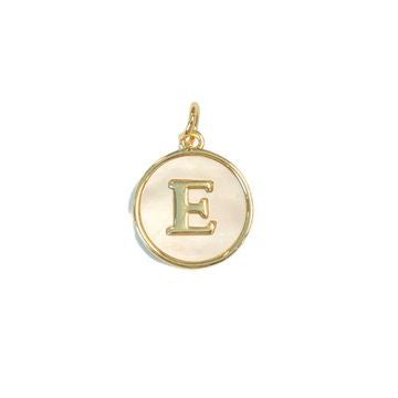 Mother of Pearl Round Gold Letter Charm