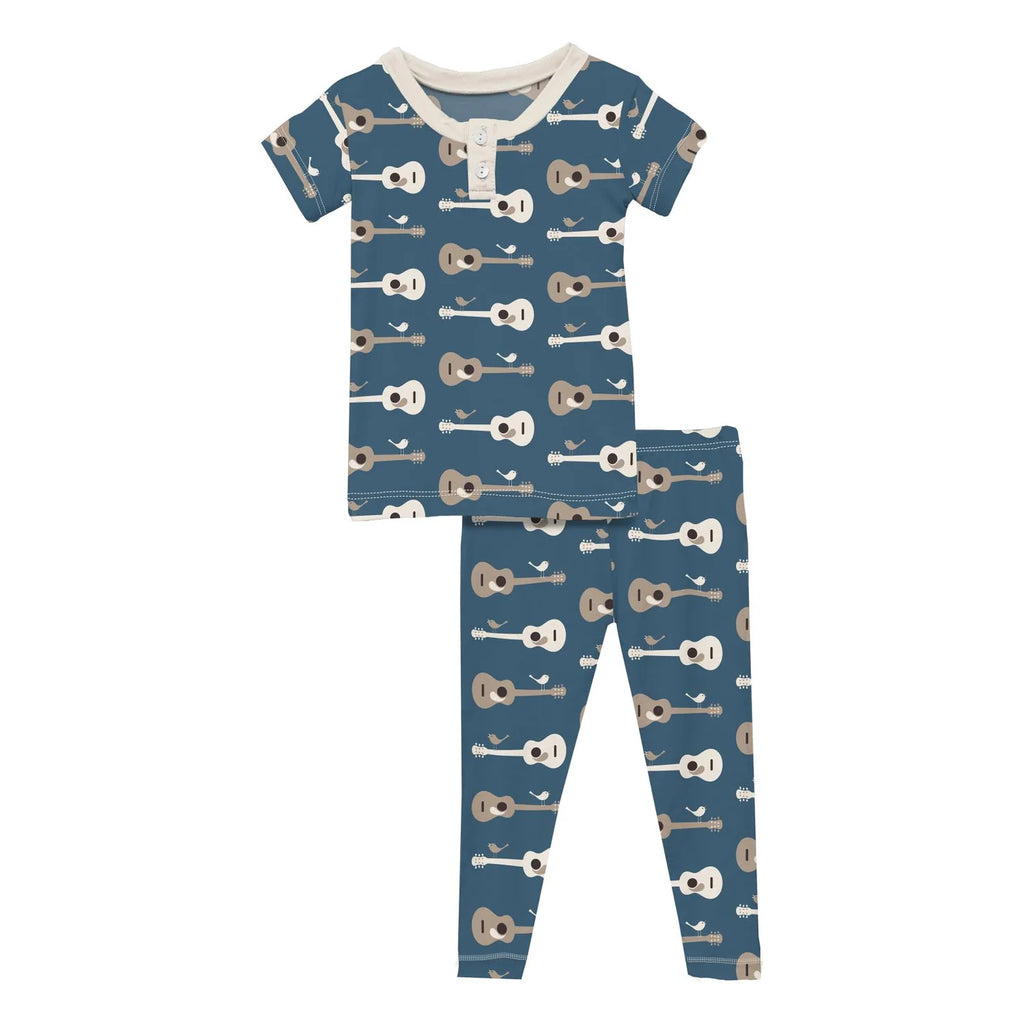 Print SS Henley Pajama Set- Deep Sea Guitar Birds