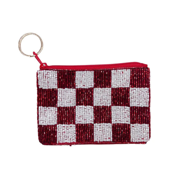 Keychain Pouch Checkered Maroon White