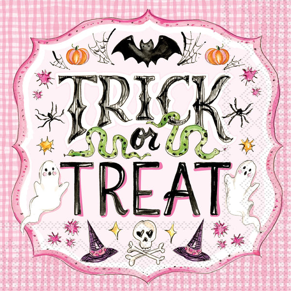 Pink and Green Trick or Treat Halloween Cocktail Napkins