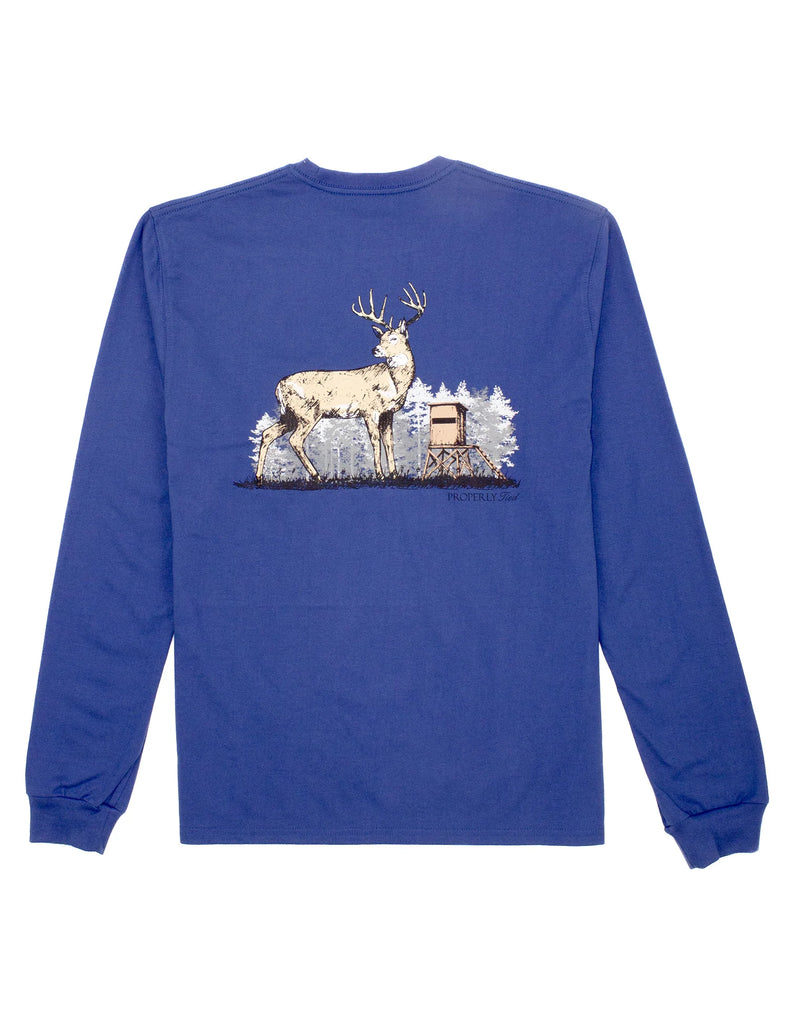 Deer Season Long Sleeve Tee in River Blue