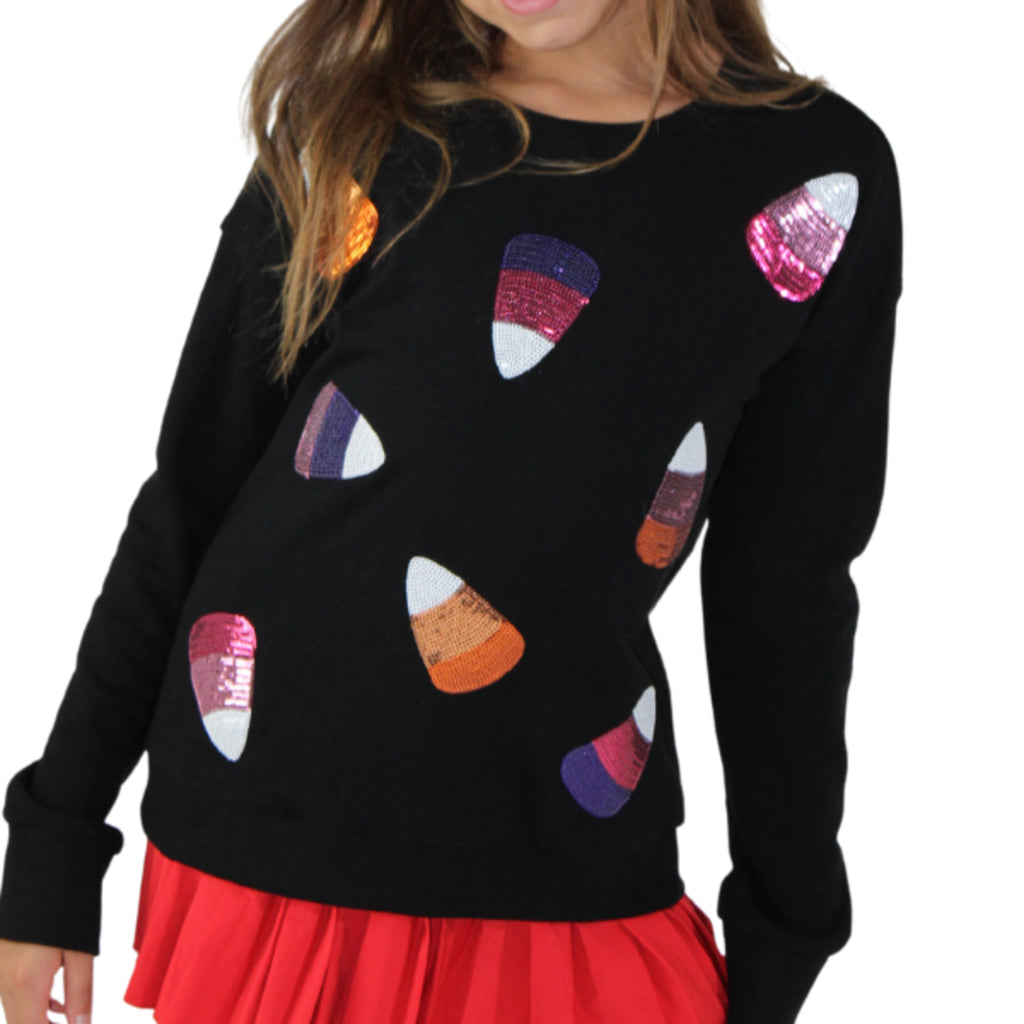 Black Candy Corn Sequin Sweatshirt