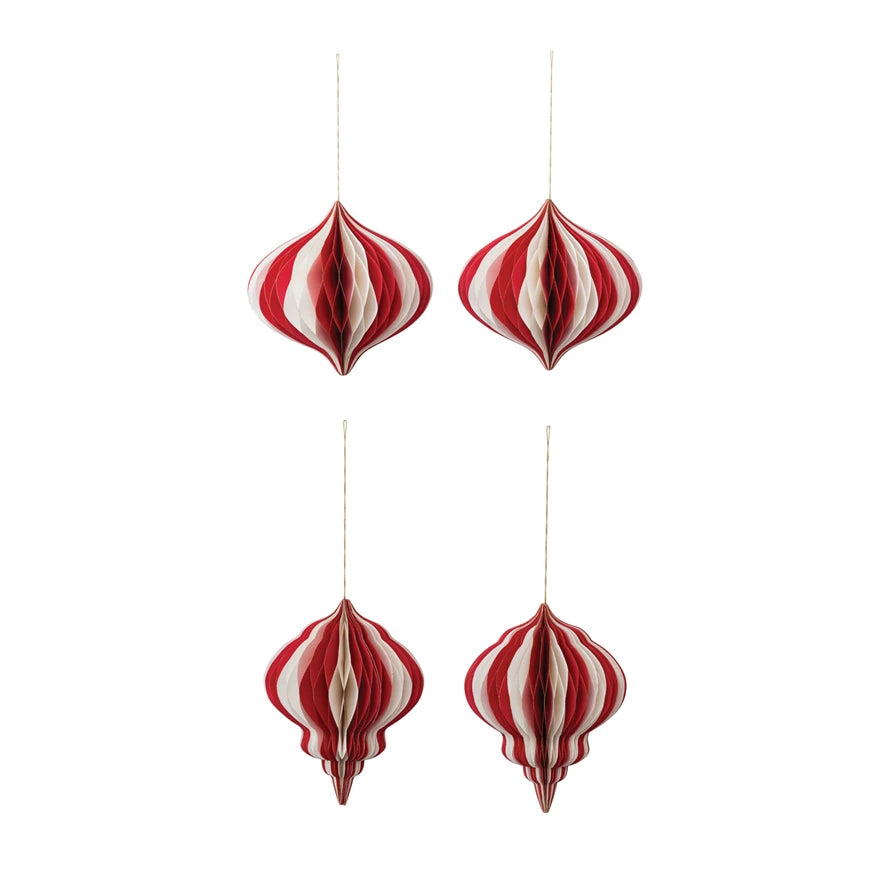 Paper Honeycomb Ornaments with Glitter in Red and Cream