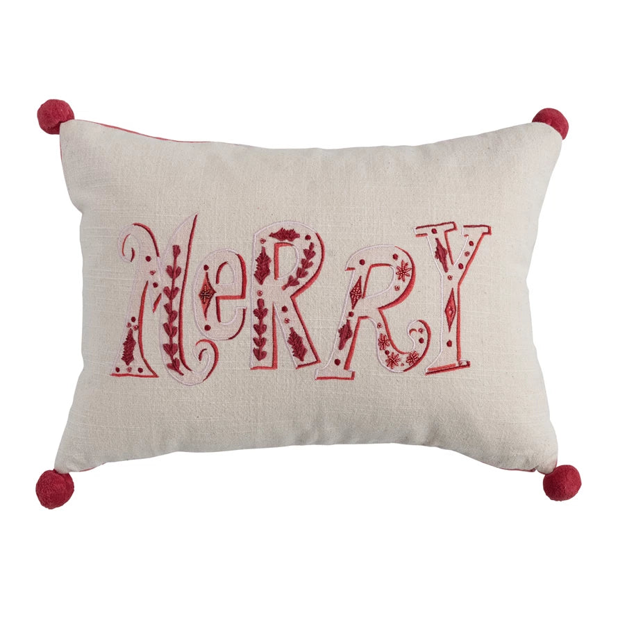 Merry Lumbar Pillow with Embroidery