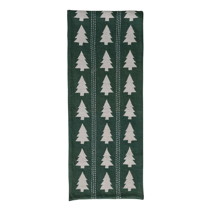 72"x14" Green Table Runner with Trees Pattern