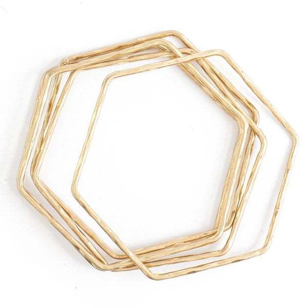 Set/5 hexagon hammered bangles