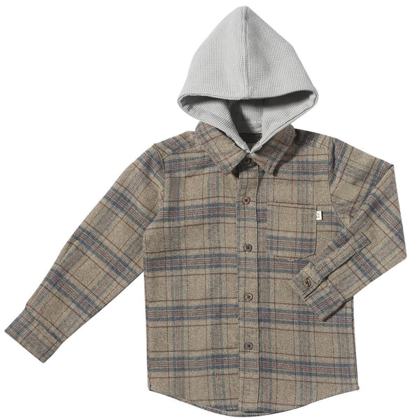 Boys Beige Plaid Erin Hooded Shirt