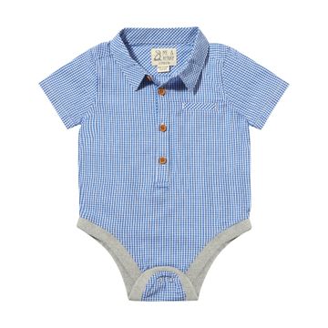 Helford Woven Onesie in Royal Micro Plaid