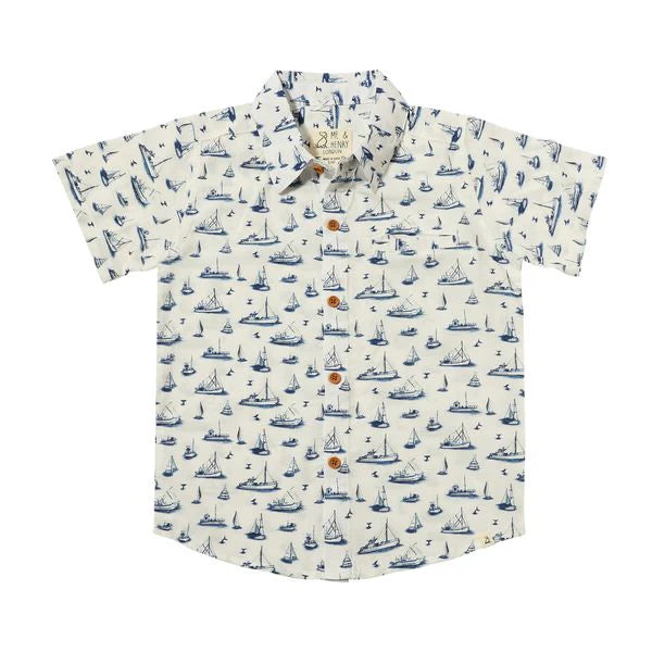 Maui Printed Shirt in Navy Boats