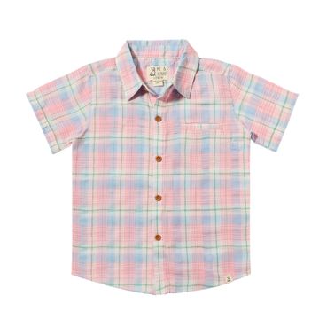 Newport Woven Shirt in Pink/Blue Plaid