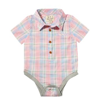 Helford Woven Onesie in Pink/Blue Plaid