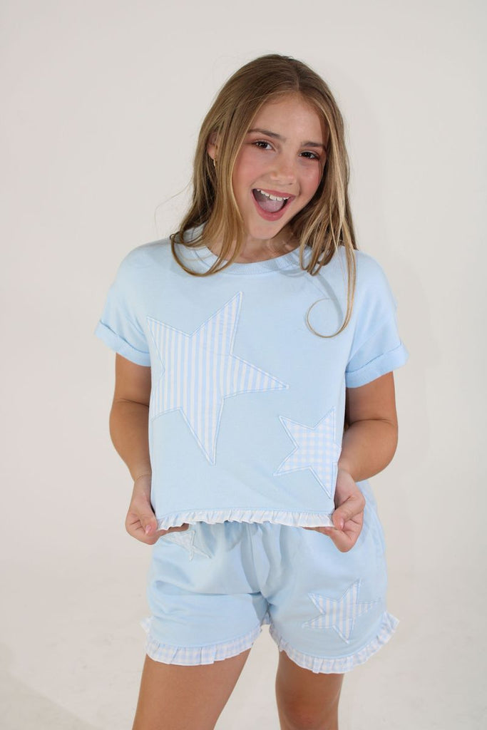Star Applique with Ruffle Hem Top