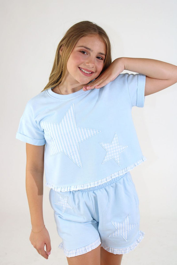 Star Applique Shorts with Ruffle Hem