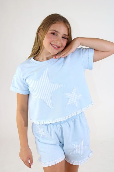 Star Applique Shorts with Ruffle Hem