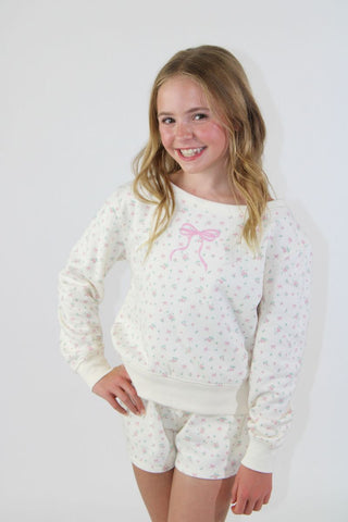 You Were Created Sweatshirt & Shorts Set in Ditzy Rose