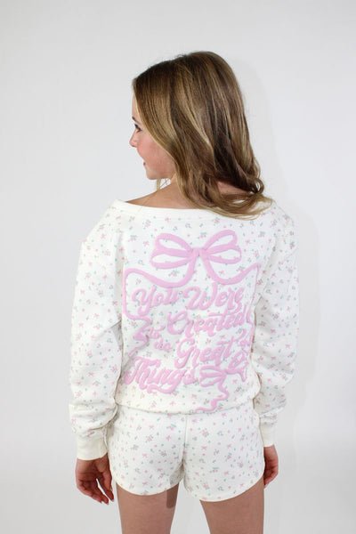 You Were Created Sweatshirt & Shorts Set in Ditzy Rose