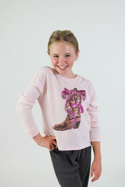 Western Boot Sequin Waffle Shirt in Mauve