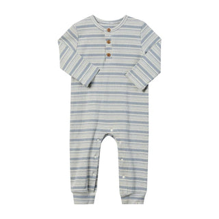 Mason Ribbed Henley Romper - China/Cream Stripe