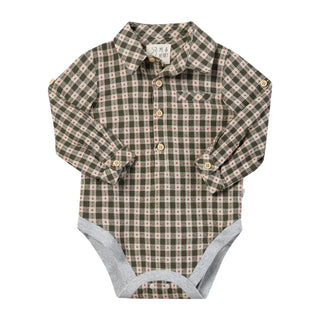 Jasper Woven Onesie - Sage/Rust Stitch Plaid