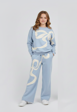 Bow Sweatshirt and Wide Leg Pant Set