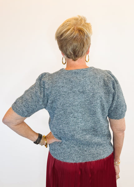 Sequin Bow Knitted Sweater - Ash Grey