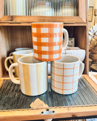3-1/2" Round Hand-Painted Stoneware Mug, 3 Styles