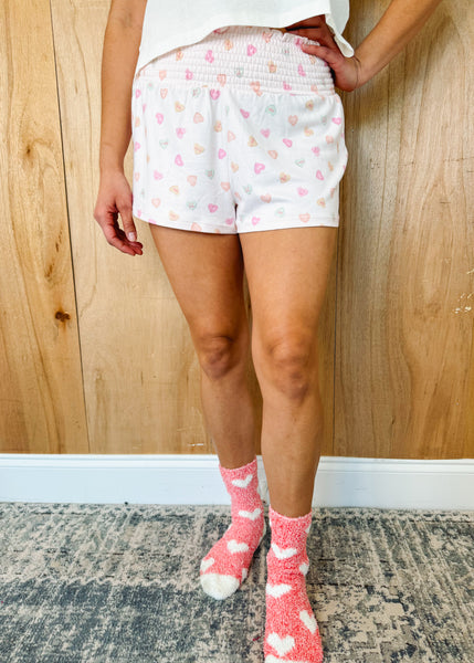 Dawn Candy Hearts Shorts in Whisper Pink