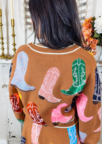 Sequin Multi Cowboy Boot Cardigan