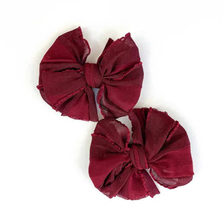 Maroon Ruffle Clip Set