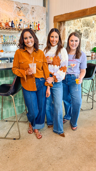 But First Cocktails Wide Neck Tee