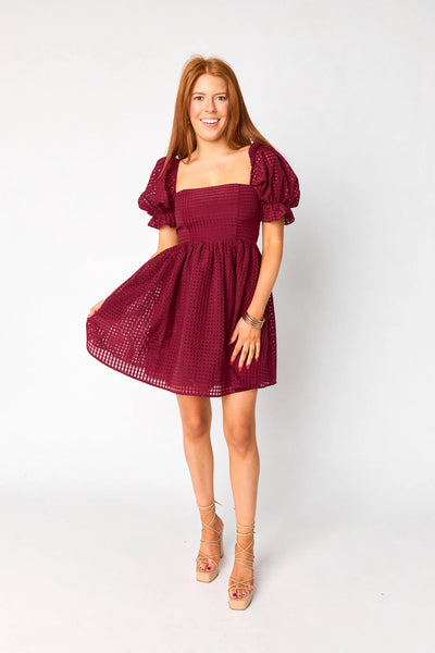 Faye babydoll Dress in Maroon