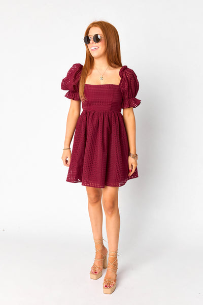 Faye babydoll Dress in Maroon