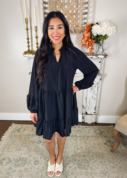 Multi Ruffle Dress in Black