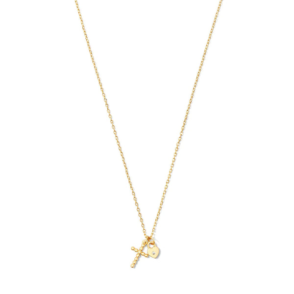 Cross and Heart Pendant Necklace- Gold