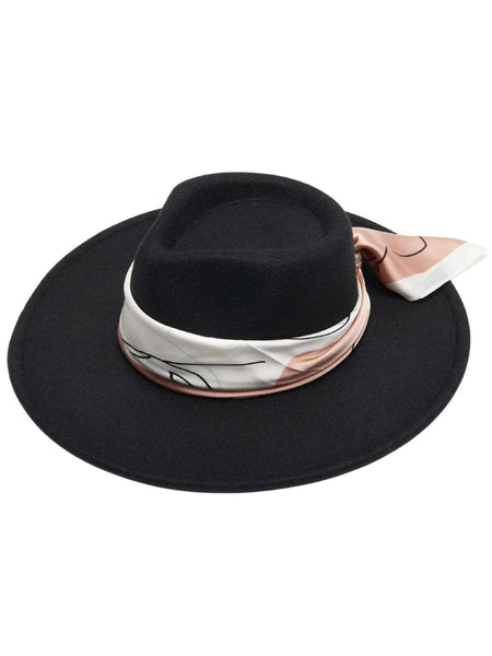 Du Jour Rancher Hat w/ Scarf- Black