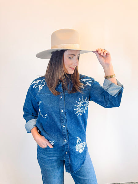 Rakaya Button Down Embroidered Top