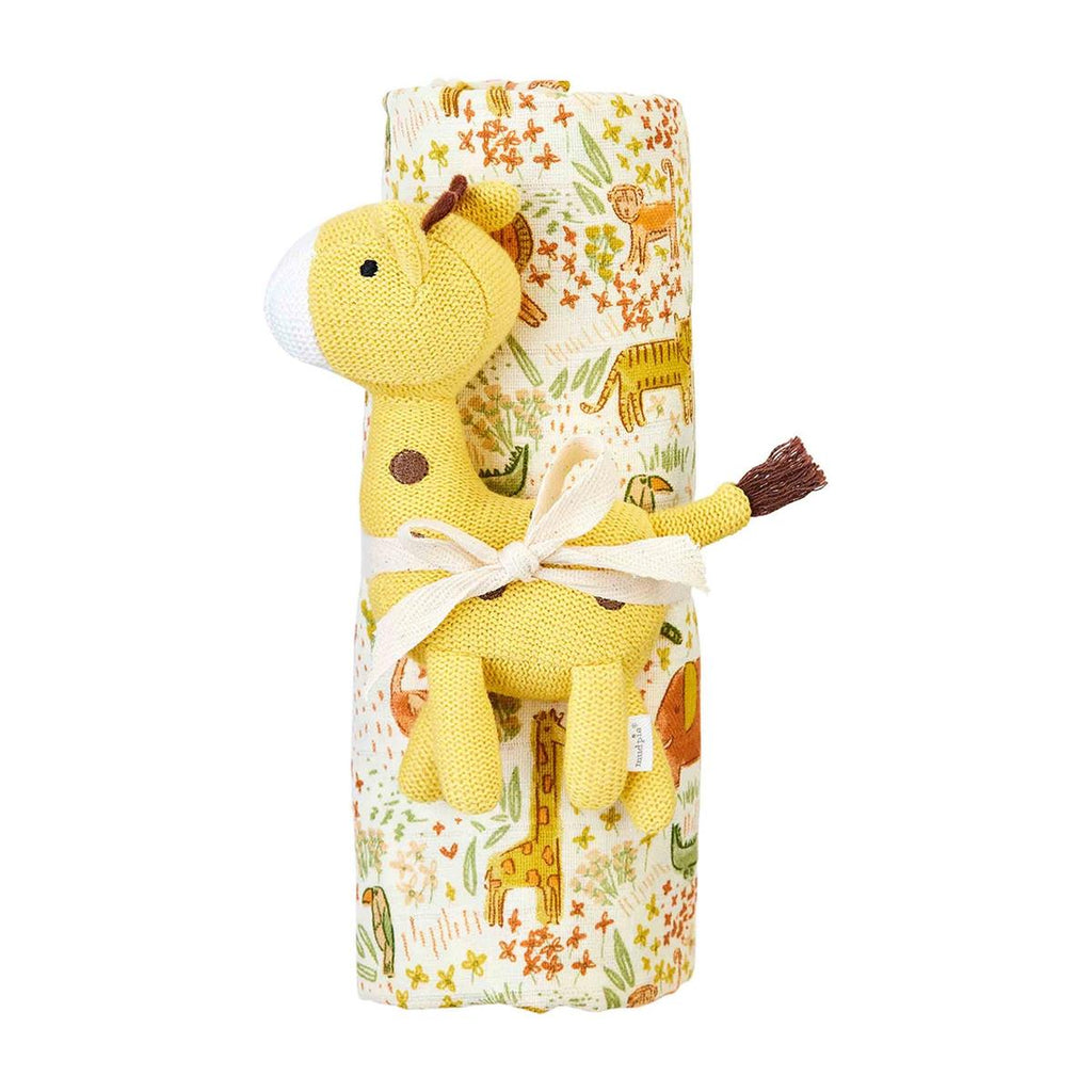 Safari Swaddle & Rattle Set