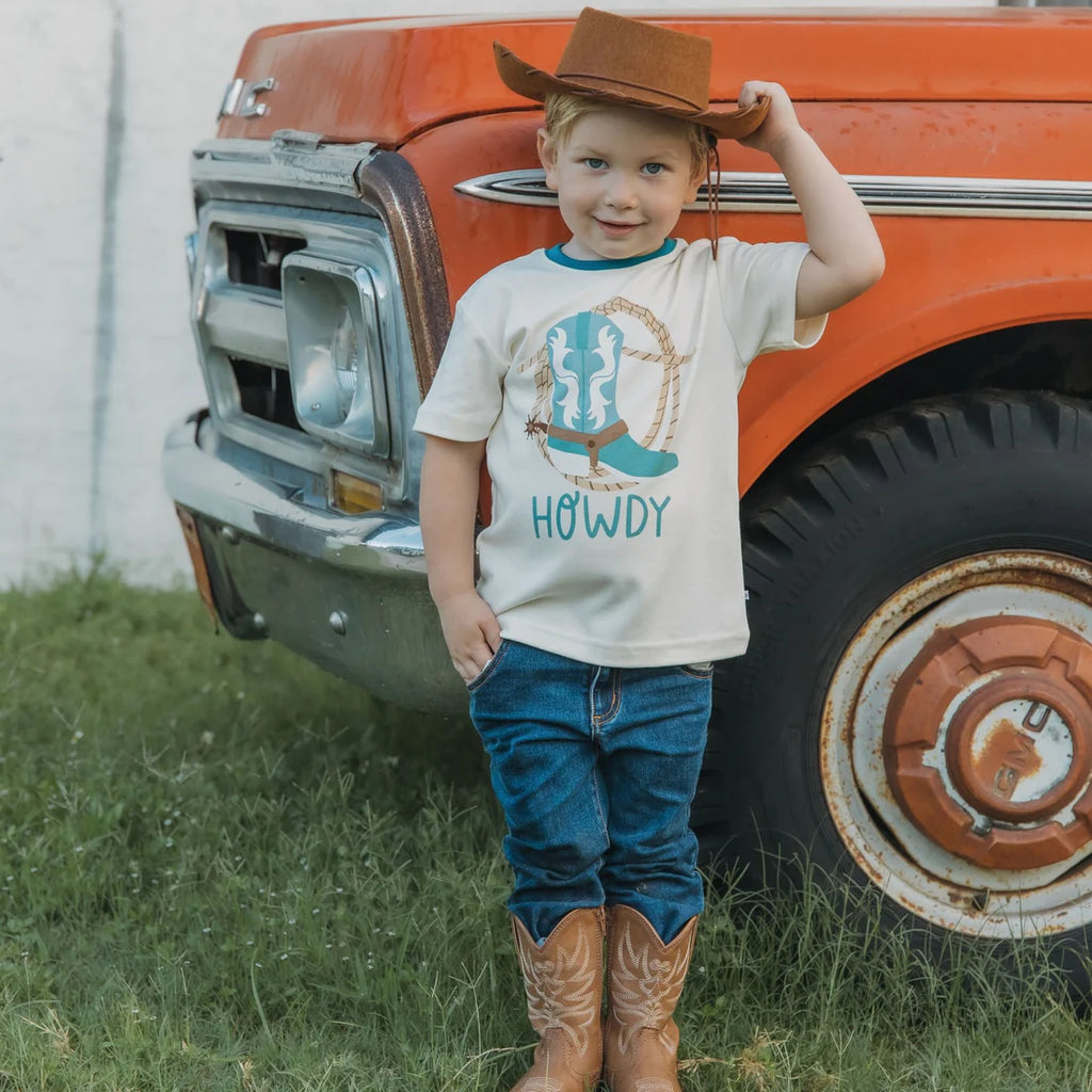 Howdy Western Cotton Ringer Short Sleeve Shirt